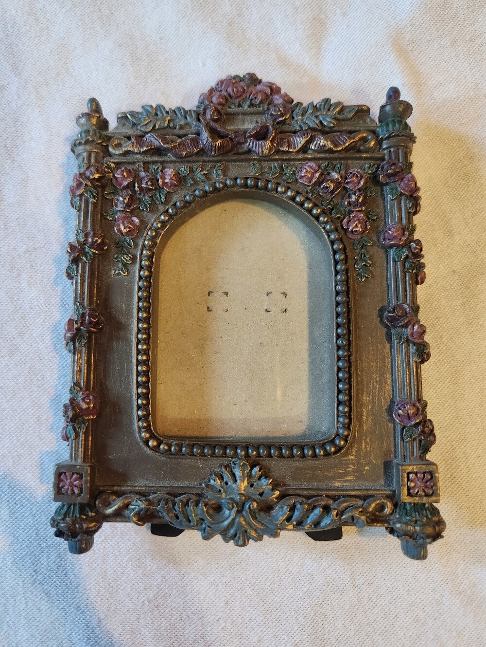 Vintage Ornate Rose Picture Frame Victorian Floral Gold Purple 4x5